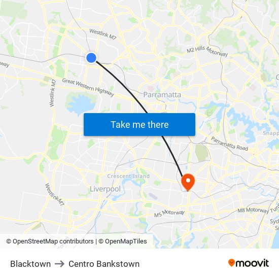 Blacktown to Centro Bankstown map