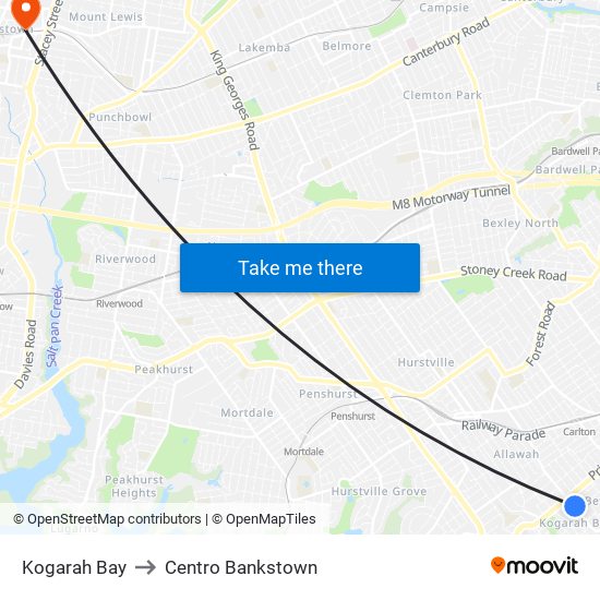Kogarah Bay to Centro Bankstown map