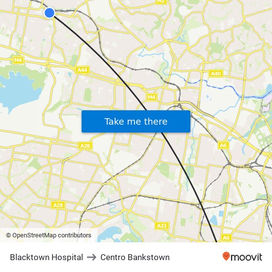 Blacktown Hospital to Centro Bankstown map