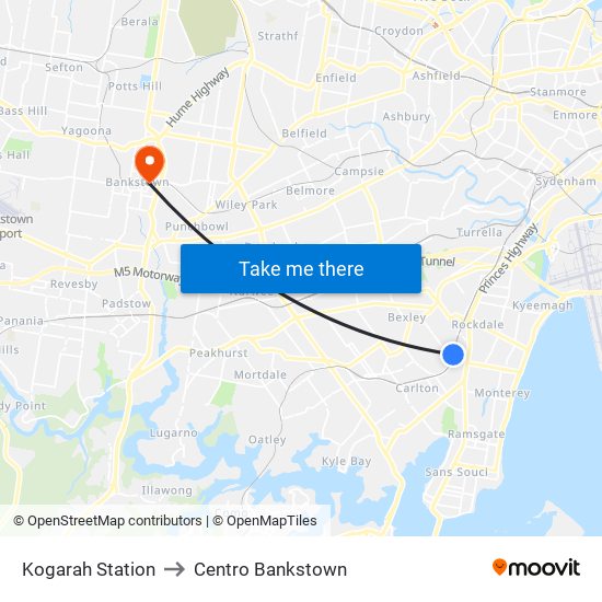 Kogarah Station to Centro Bankstown map