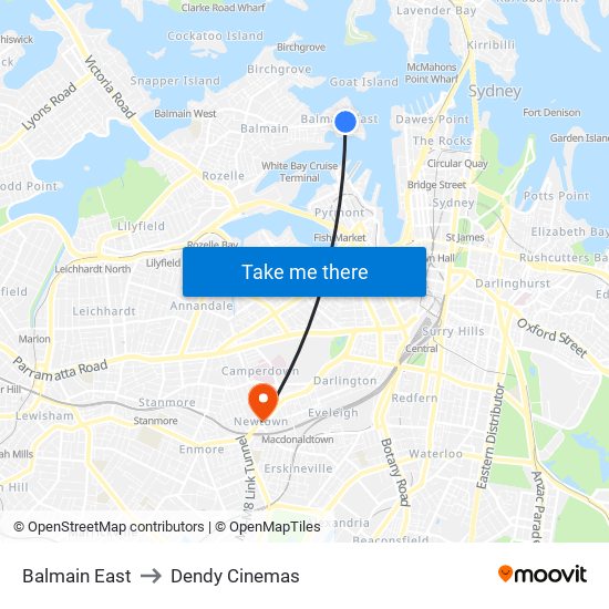 Balmain East to Dendy Cinemas map