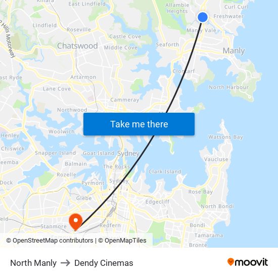 North Manly to Dendy Cinemas map