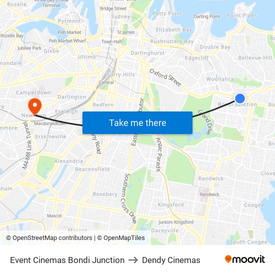 Event Cinemas Bondi Junction to Dendy Cinemas map