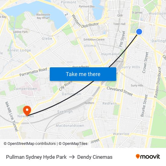 Pullman Sydney Hyde Park to Dendy Cinemas map