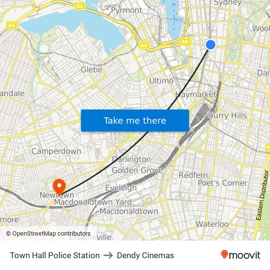 Town Hall Police Station to Dendy Cinemas map