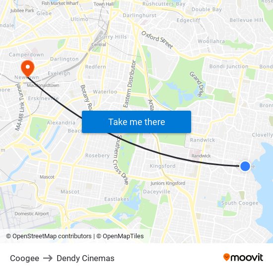 Coogee to Dendy Cinemas map