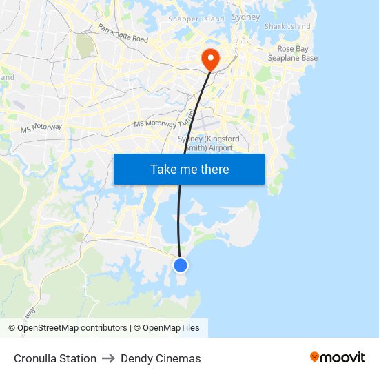 Cronulla Station to Dendy Cinemas map