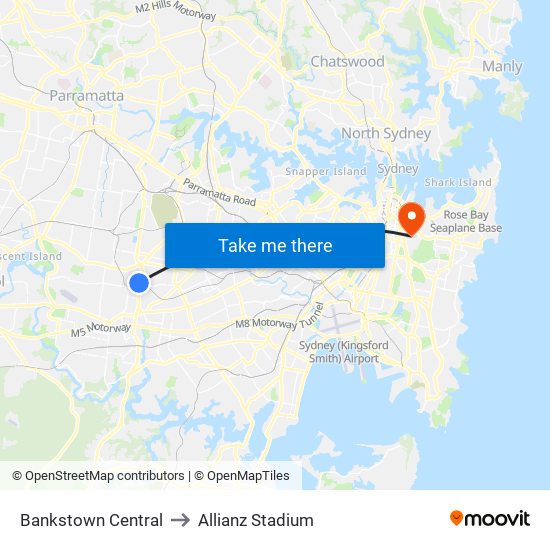 Bankstown Central to Allianz Stadium map