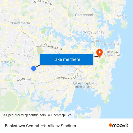 Bankstown Central to Allianz Stadium map