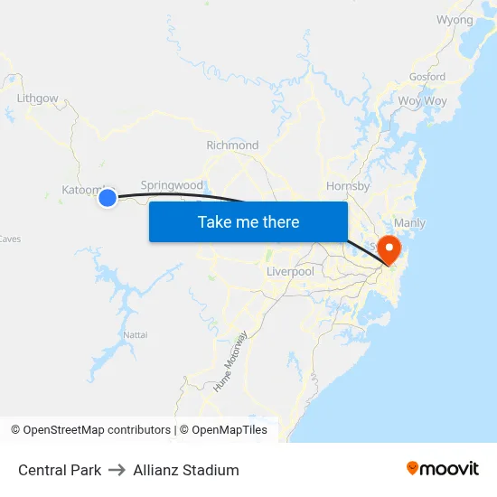 Central Park to Allianz Stadium map