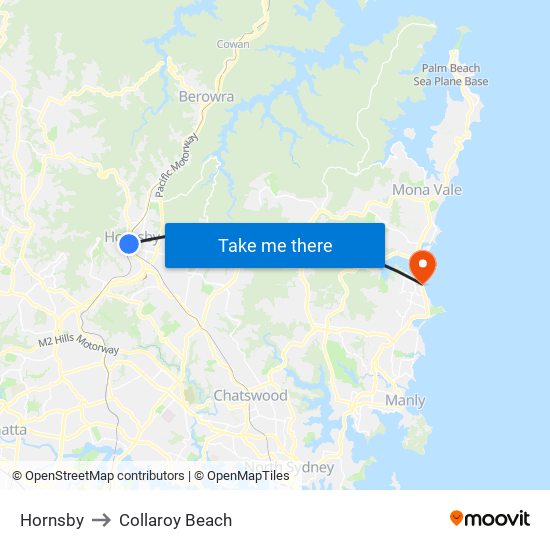 Hornsby to Collaroy Beach map