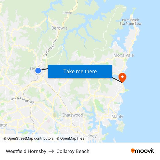 Westfield Hornsby to Collaroy Beach map