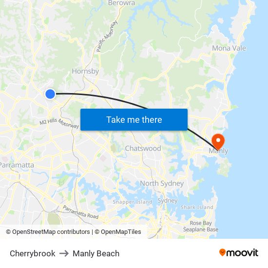 Cherrybrook to Manly Beach map