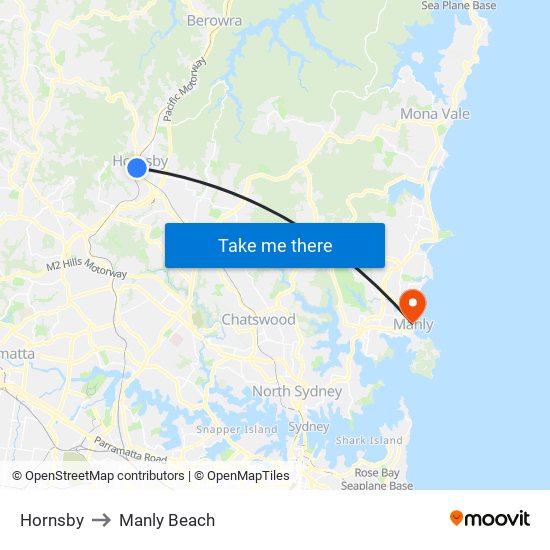 Hornsby to Manly Beach map