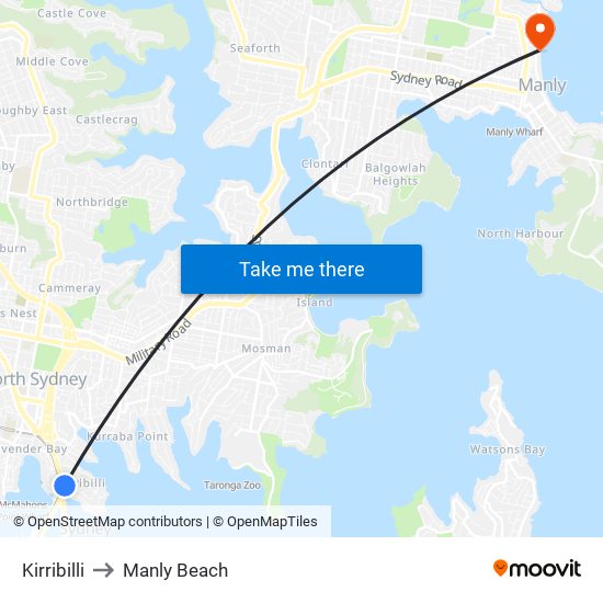 Kirribilli to Manly Beach map