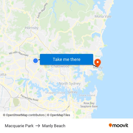 Macquarie Park to Manly Beach map