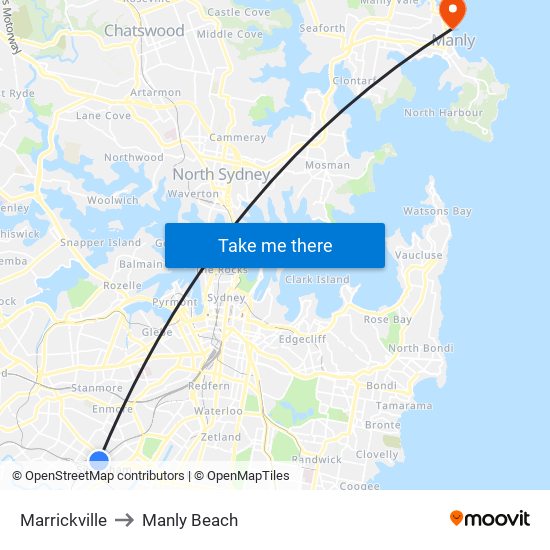 Marrickville to Manly Beach map