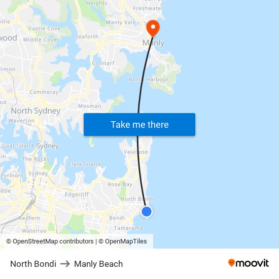 North Bondi to Manly Beach map