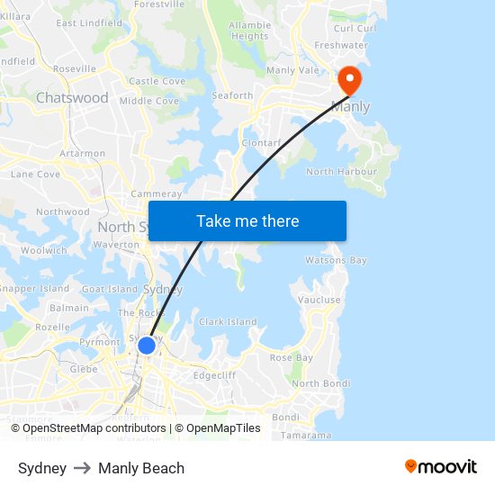 Sydney to Manly Beach map