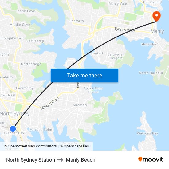 North Sydney Station to Manly Beach map