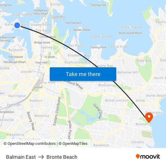 Balmain East to Bronte Beach map