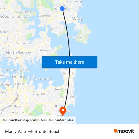 Manly Vale to Bronte Beach map