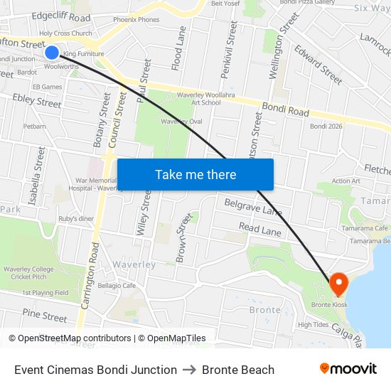 Event Cinemas Bondi Junction to Bronte Beach map