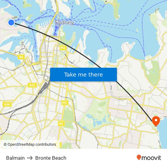 Balmain to Bronte Beach map