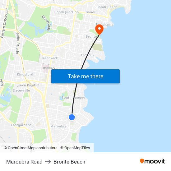 Maroubra Road to Bronte Beach map