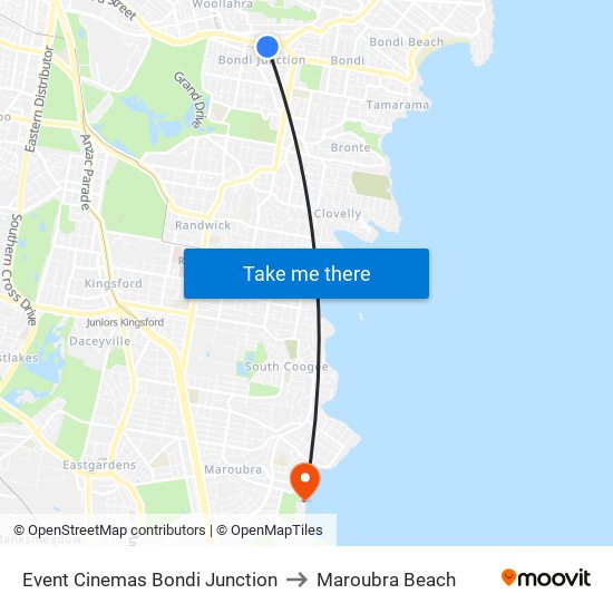 Event Cinemas Bondi Junction to Maroubra Beach map