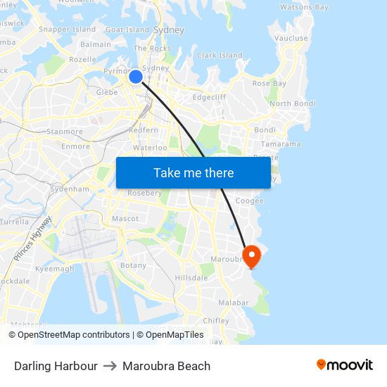 Darling Harbour to Maroubra Beach map