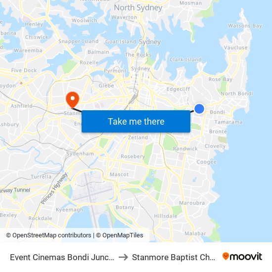 Event Cinemas Bondi Junction to Stanmore Baptist Church map