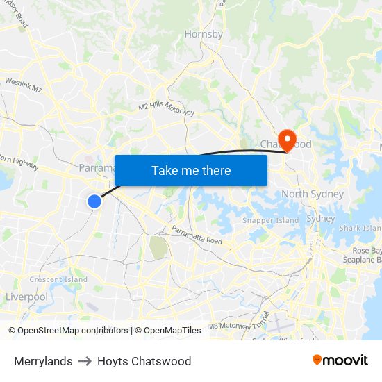 Merrylands to Hoyts Chatswood map