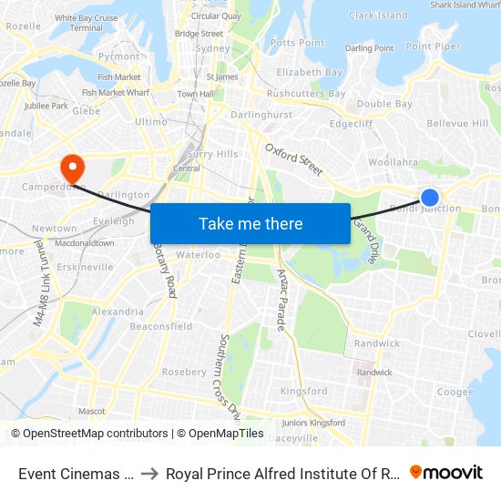 Event Cinemas Bondi Junction to Royal Prince Alfred Institute Of Rheumatology & Orthopaedics map