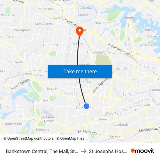 Bankstown Central, The Mall, Stand C to St Joseph's Hospital map