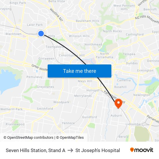 Seven Hills Station, Stand A to St Joseph's Hospital map