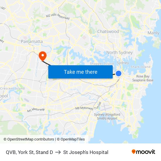 QVB, York St, Stand D to St Joseph's Hospital map