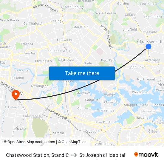Chatswood Station, Stand C to St Joseph's Hospital map