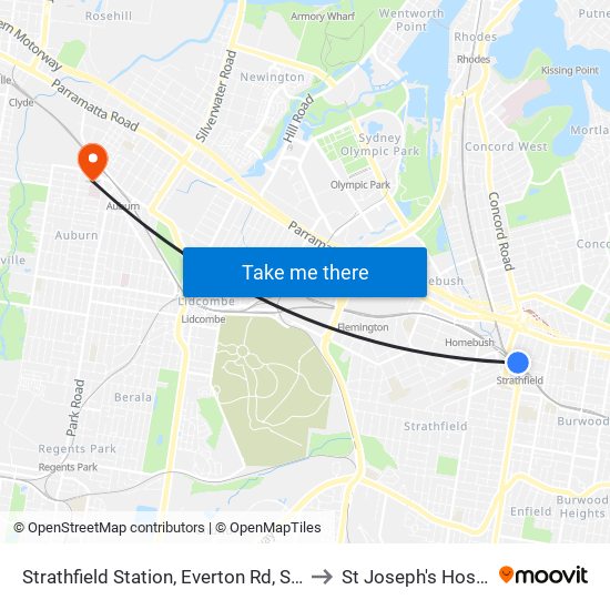 Strathfield Station, Everton Rd, Stand B to St Joseph's Hospital map