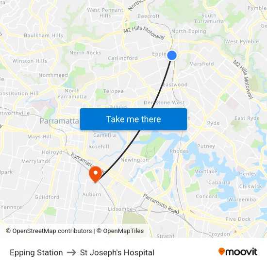 Epping Station to St Joseph's Hospital map