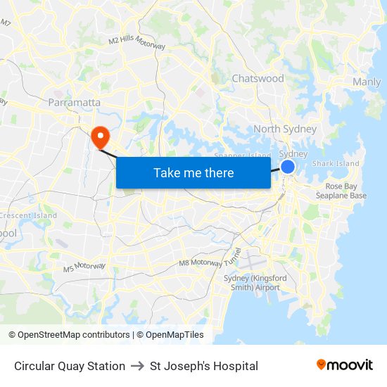 Circular Quay Station to St Joseph's Hospital map