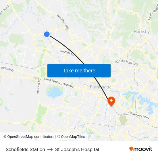 Schofields Station to St Joseph's Hospital map