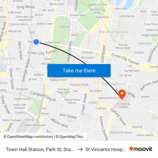 Town Hall Station, Park St, Stand J to St Vincents Hospital map