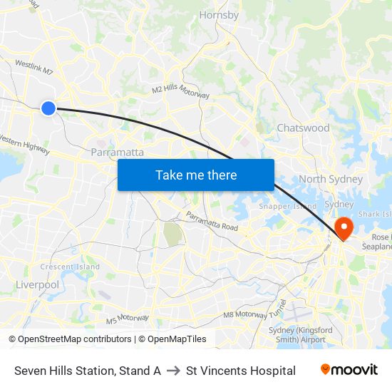 Seven Hills Station, Stand A to St Vincents Hospital map
