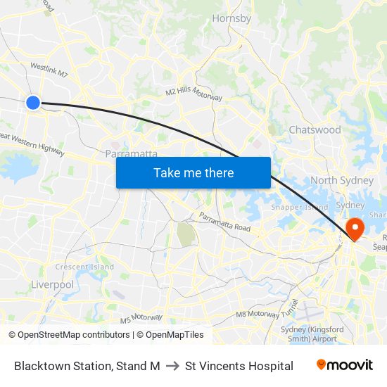 Blacktown Station, Stand M to St Vincents Hospital map
