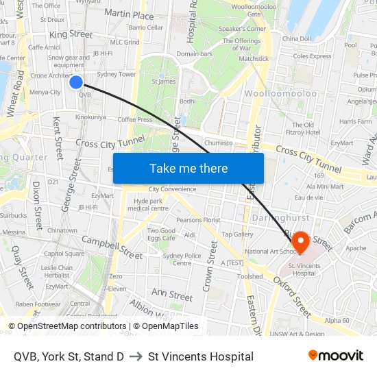 QVB, York St, Stand D to St Vincents Hospital map