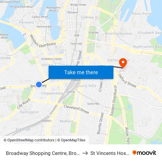 Broadway Shopping Centre, Broadway to St Vincents Hospital map