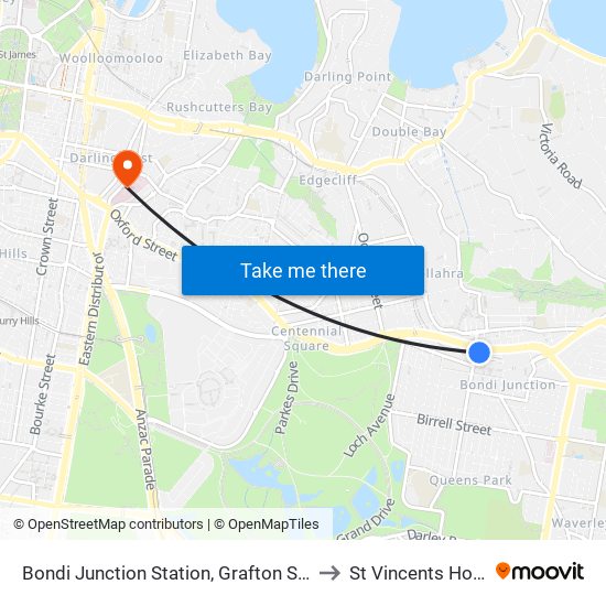 Bondi Junction Station, Grafton St, Stand R to St Vincents Hospital map