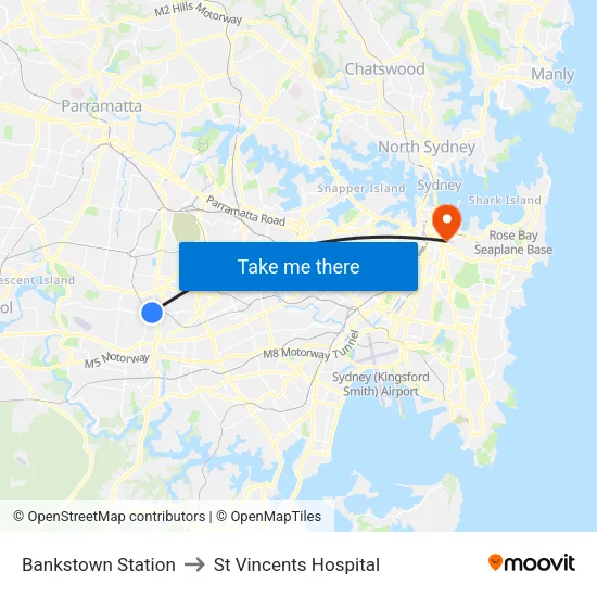 Bankstown Station to St Vincents Hospital map