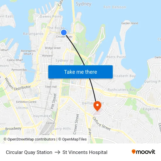 Circular Quay Station to St Vincents Hospital map